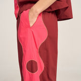 Belus Red & Pink Wave Patchwork Poplin Pants