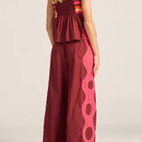 Belus Red & Pink Wave Patchwork Poplin Pants