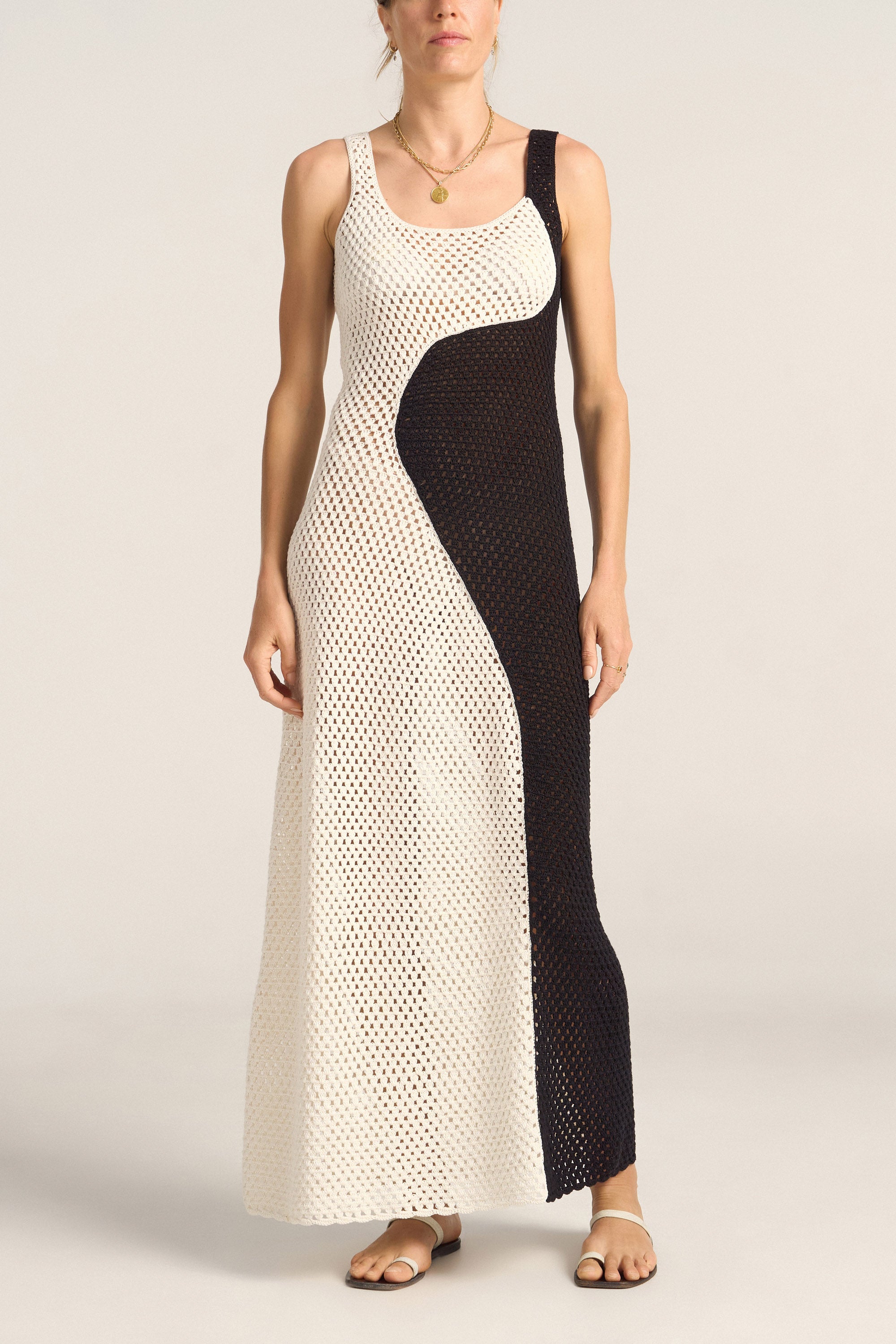 crochet black and white dress Faherty Women's Seacoast Crochet Column Dress