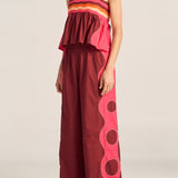 Belus Red & Pink Wave Patchwork Poplin Pants