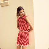 Cynthia Pink & Red Wave Hand Crochet Top with Shells