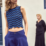 Cynthia Blue & Black Wave Hand Crochet Top