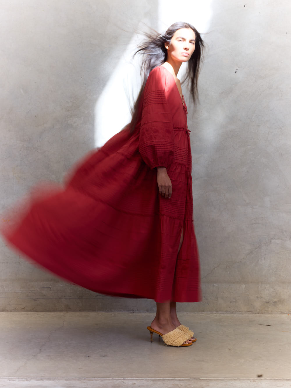ILIO NEMA Red Cotton Voile MAXI DRESS