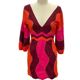 Sample - Leda Red & Pink Wave Patchwork Poplin Dress