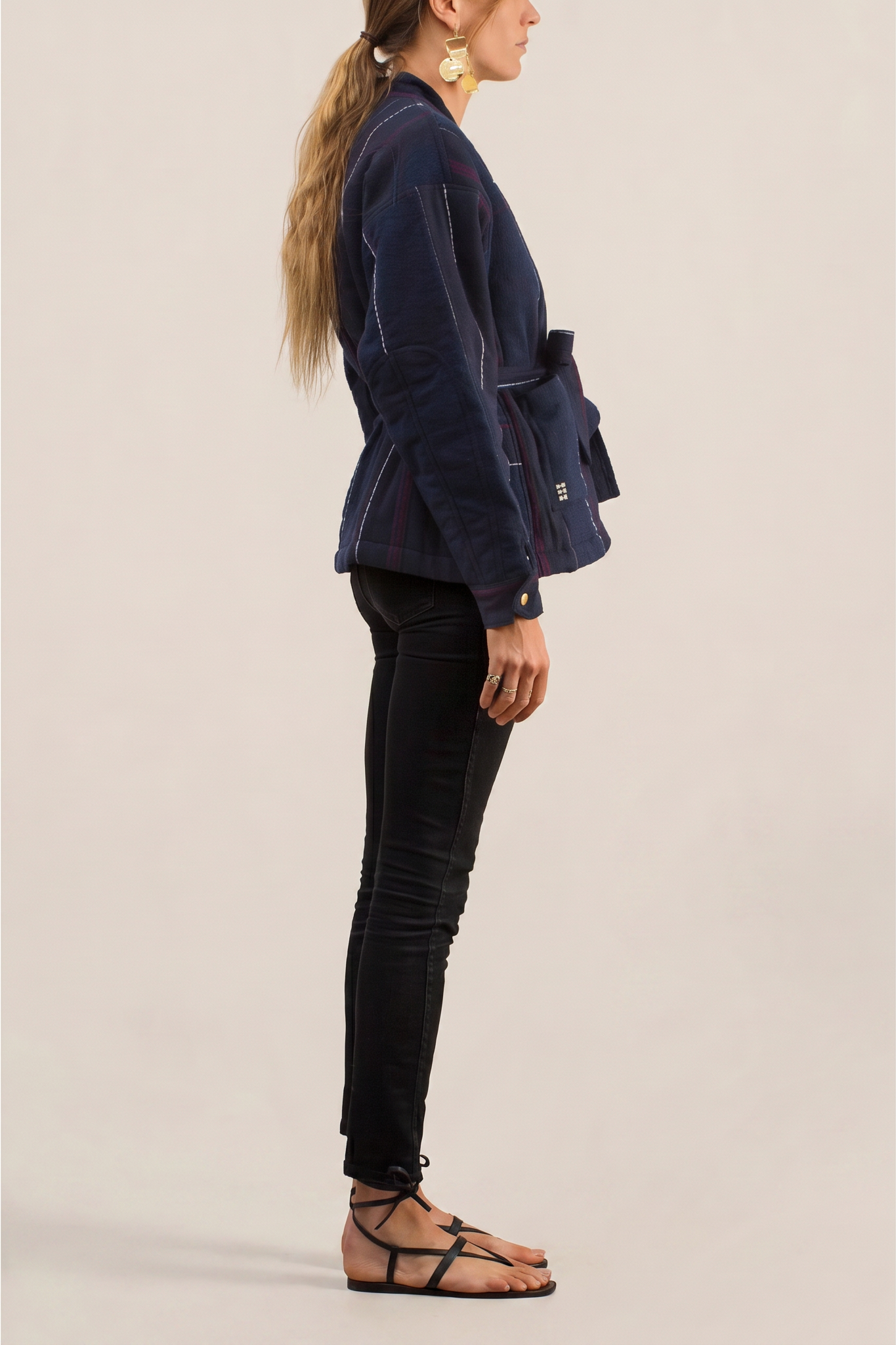 ILIO NEMA Apollo Boucle Stripe Quilted Kimono Jacket SIDE