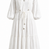 Sample - Helios White Lurex Dobby Dress
