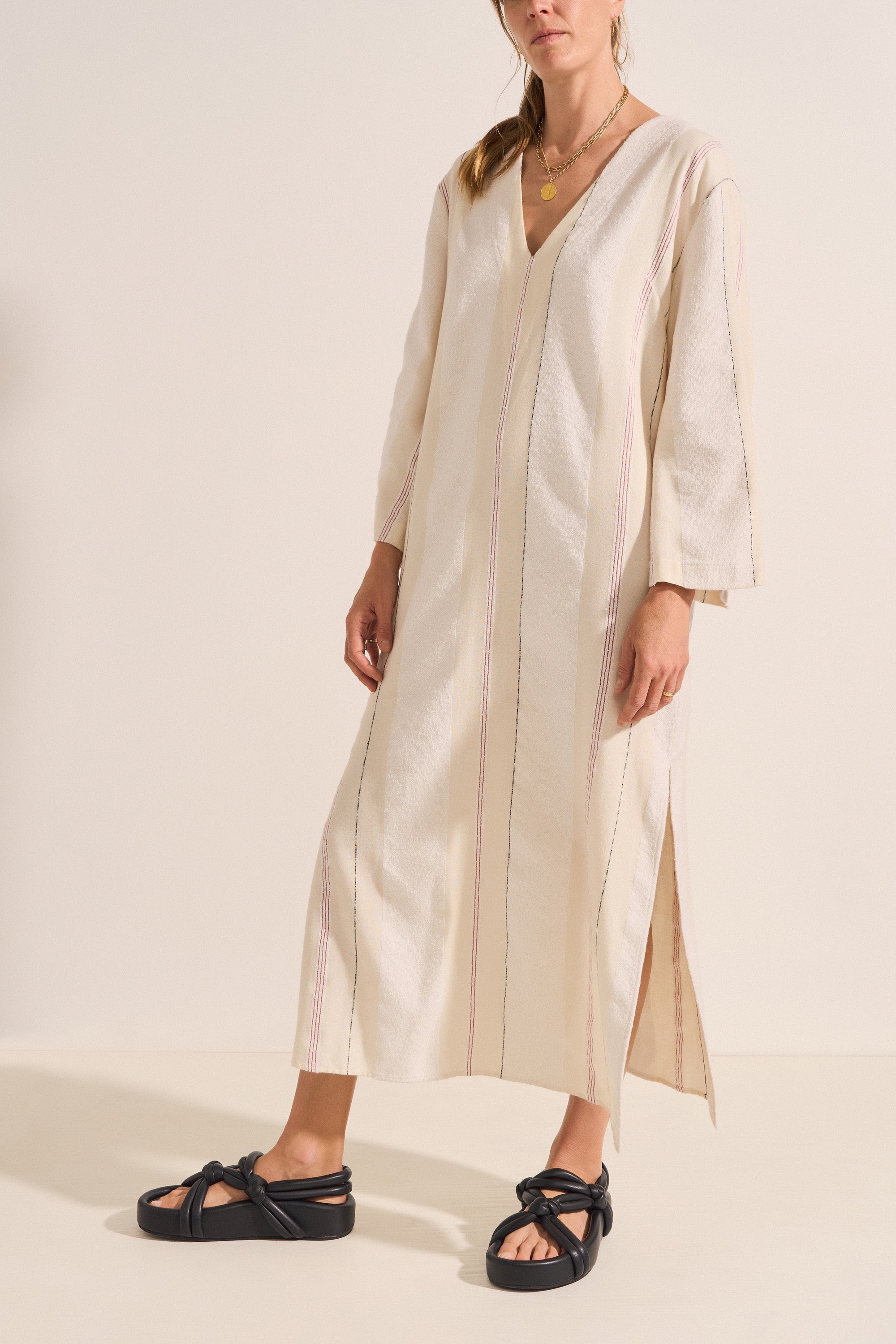 ILIO NEMA Agave Cream Boucle Stripe Caftan