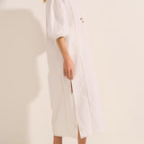 Nephele White Crochet Poplin Dress