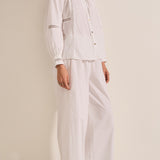 Pelias White Crochet Poplin Pants