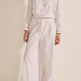 Pelias White Crochet Poplin Pants