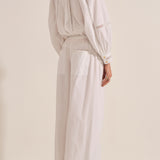 Pelias White Crochet Poplin Pants