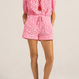 Talus Red & Pink Eyelet Shorts