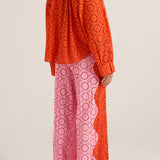 Belus Red & Pink Eyelet Pants