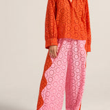 Belus Red & Pink Eyelet Pants