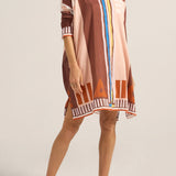 PRE-ORDER Artemis Pink & Brown Sarong Shirtdress