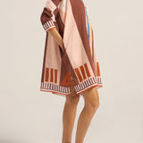 PRE-ORDER Artemis Pink & Brown Sarong Shirtdress