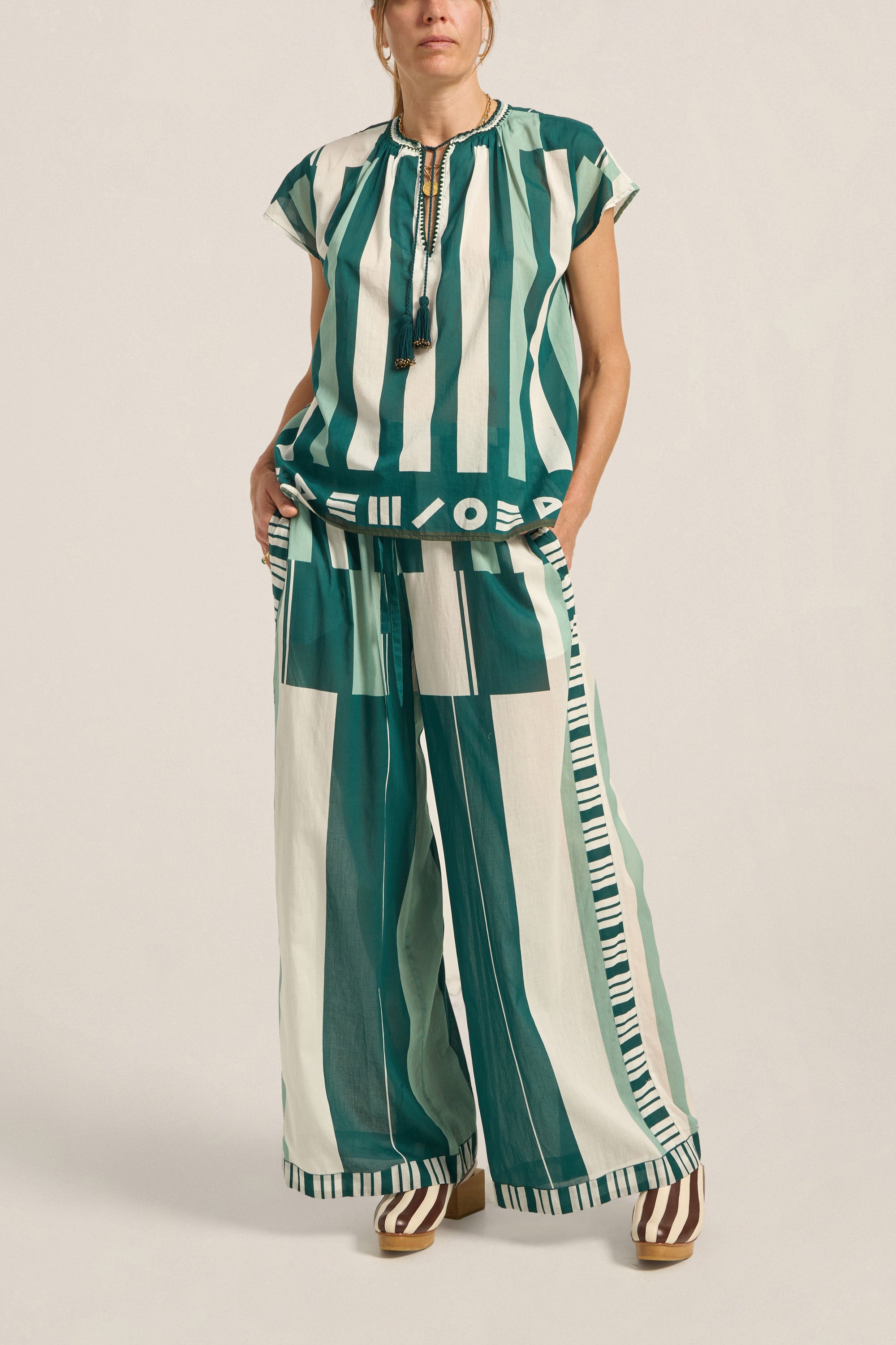 ILIO NEMA Ossa Green Sarong Voile Top