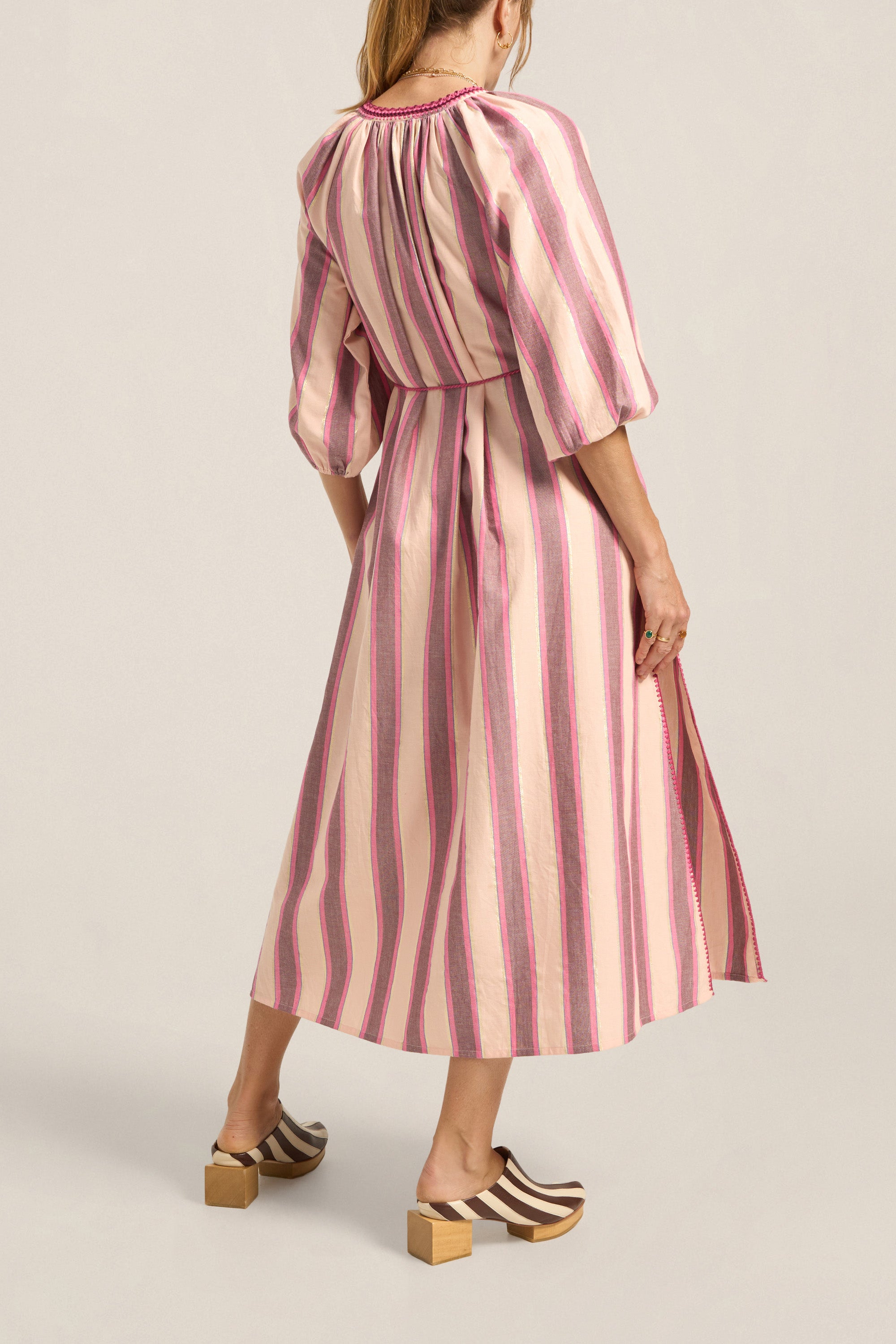 ILIO NEMA Priam Pink Mykonos Stripe Caftan BACK
