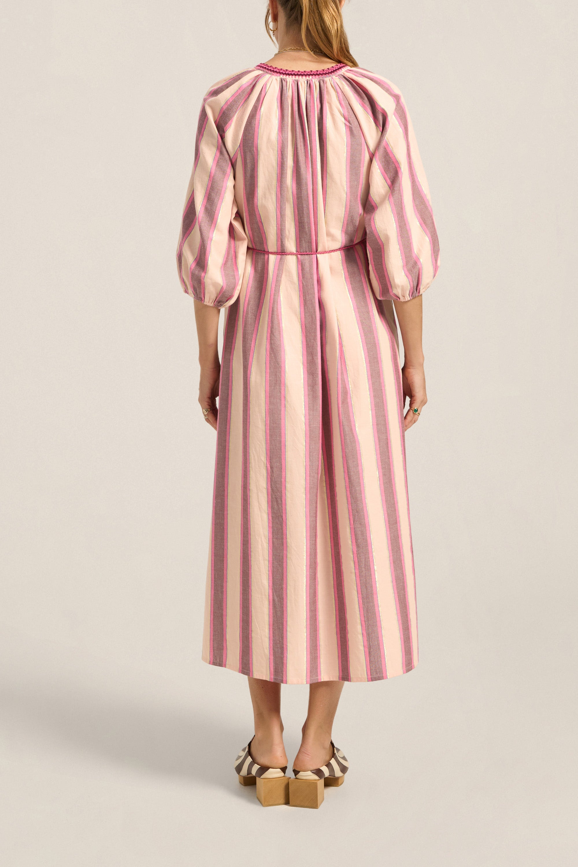 ILIO NEMA Priam Pink Mykonos Stripe Caftan BACK