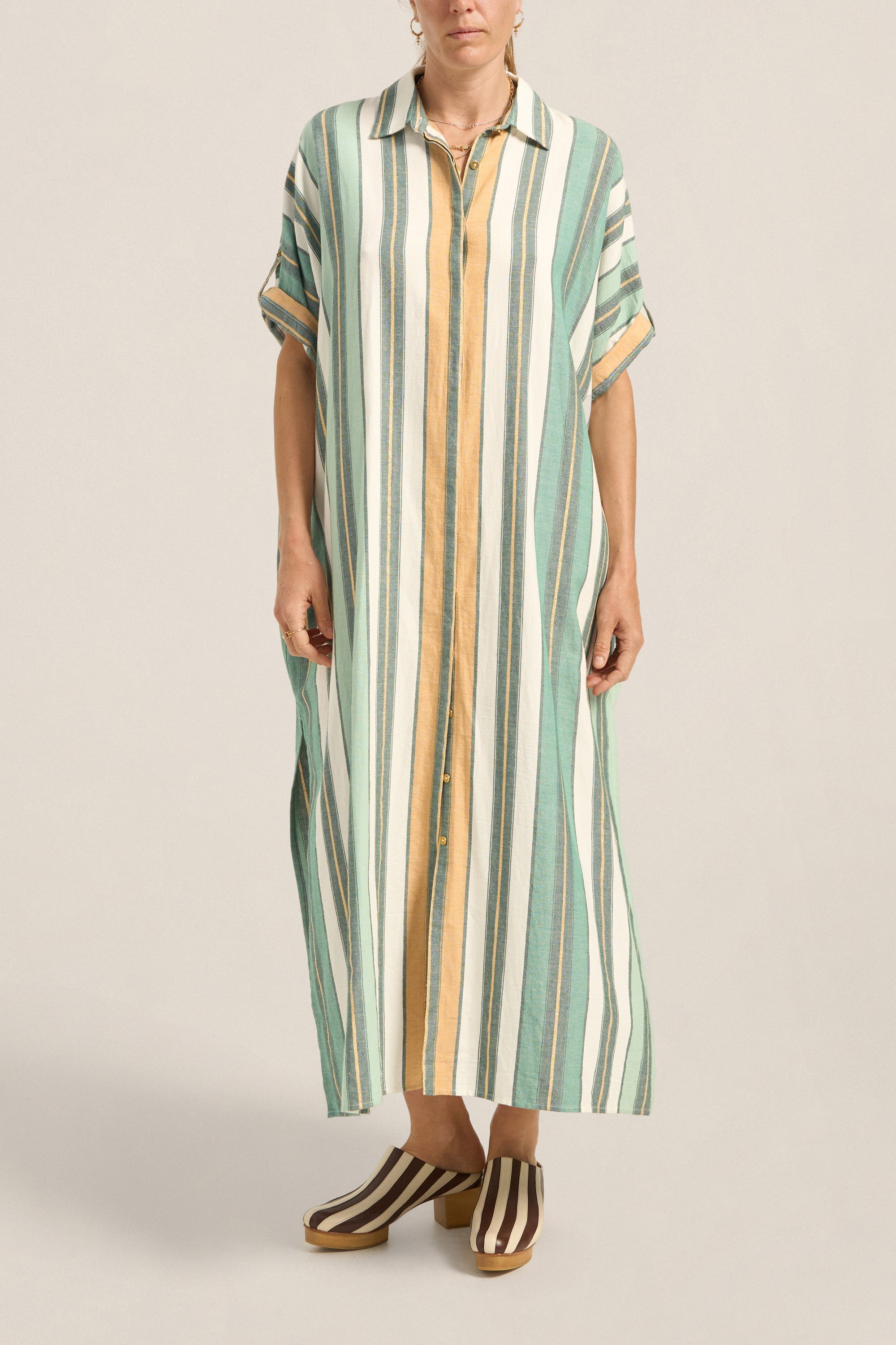 ILIO NEMA Melanie Green Fez Stripe Caftan