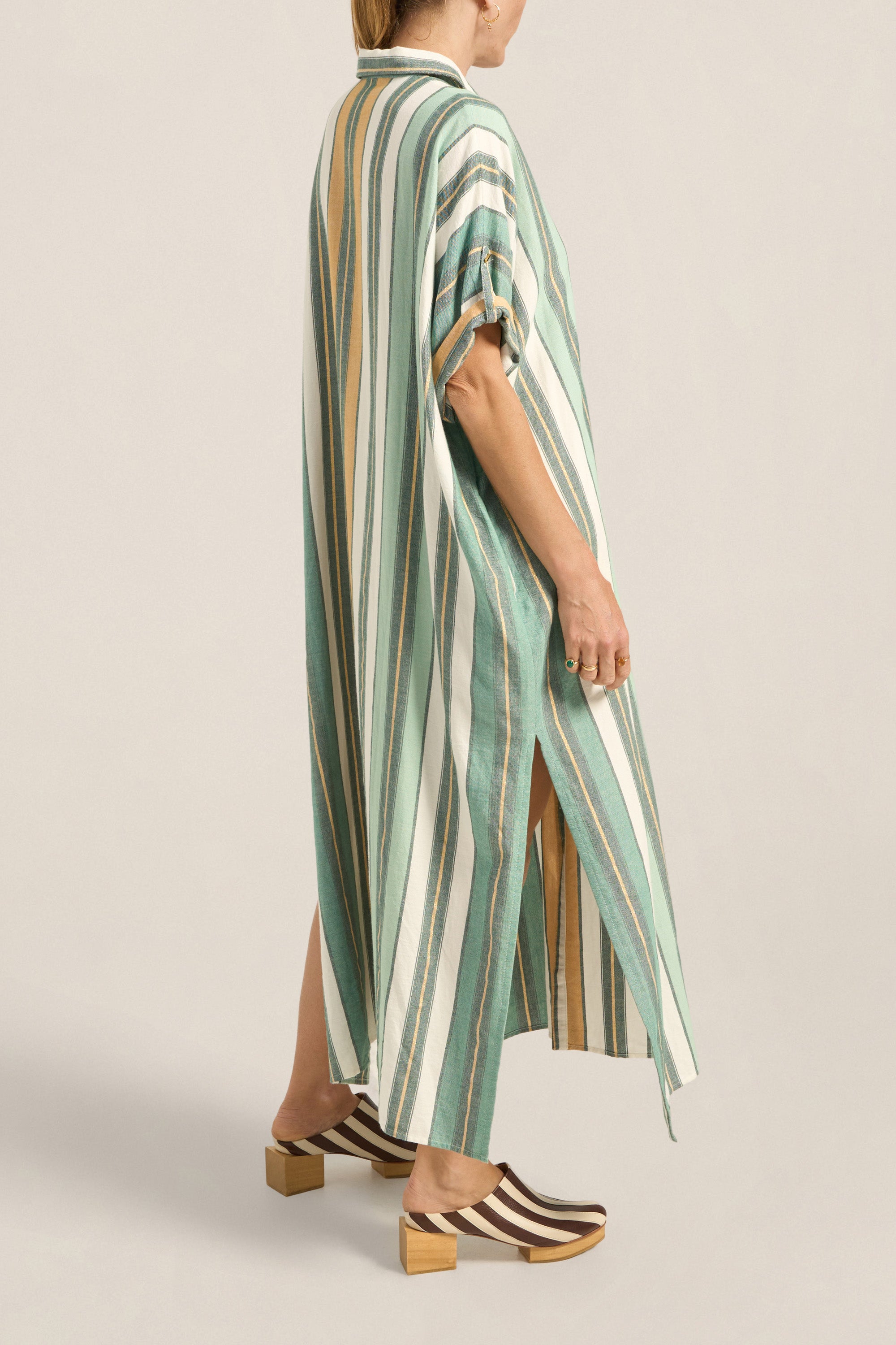 ILIO NEMA Melanie Green Fez Stripe Caftan side