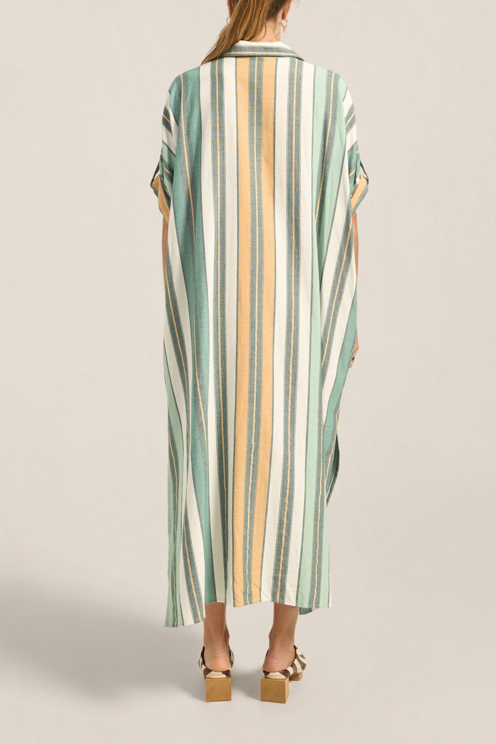 ILIO NEMA Melanie Green Fez Stripe Caftan back