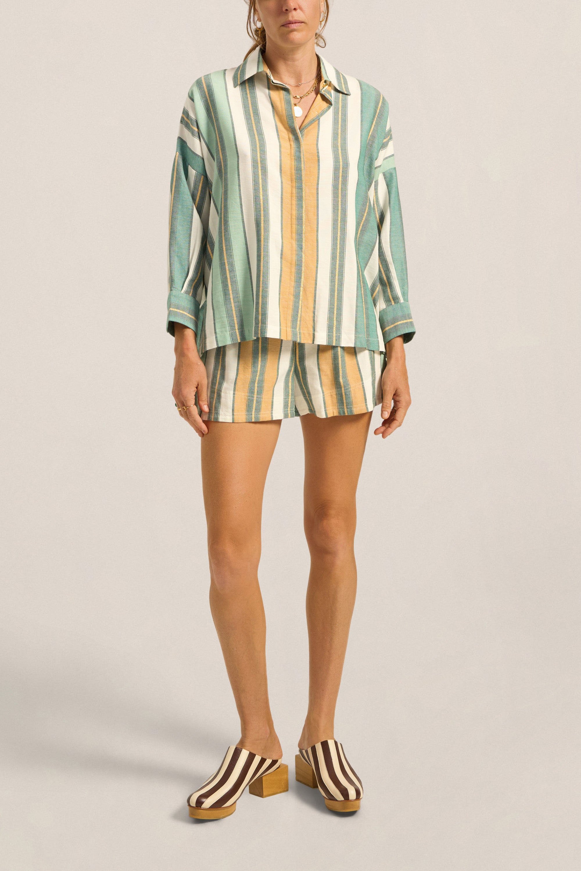 ILIO NEMA Remus Green Fez Stripe Shorts