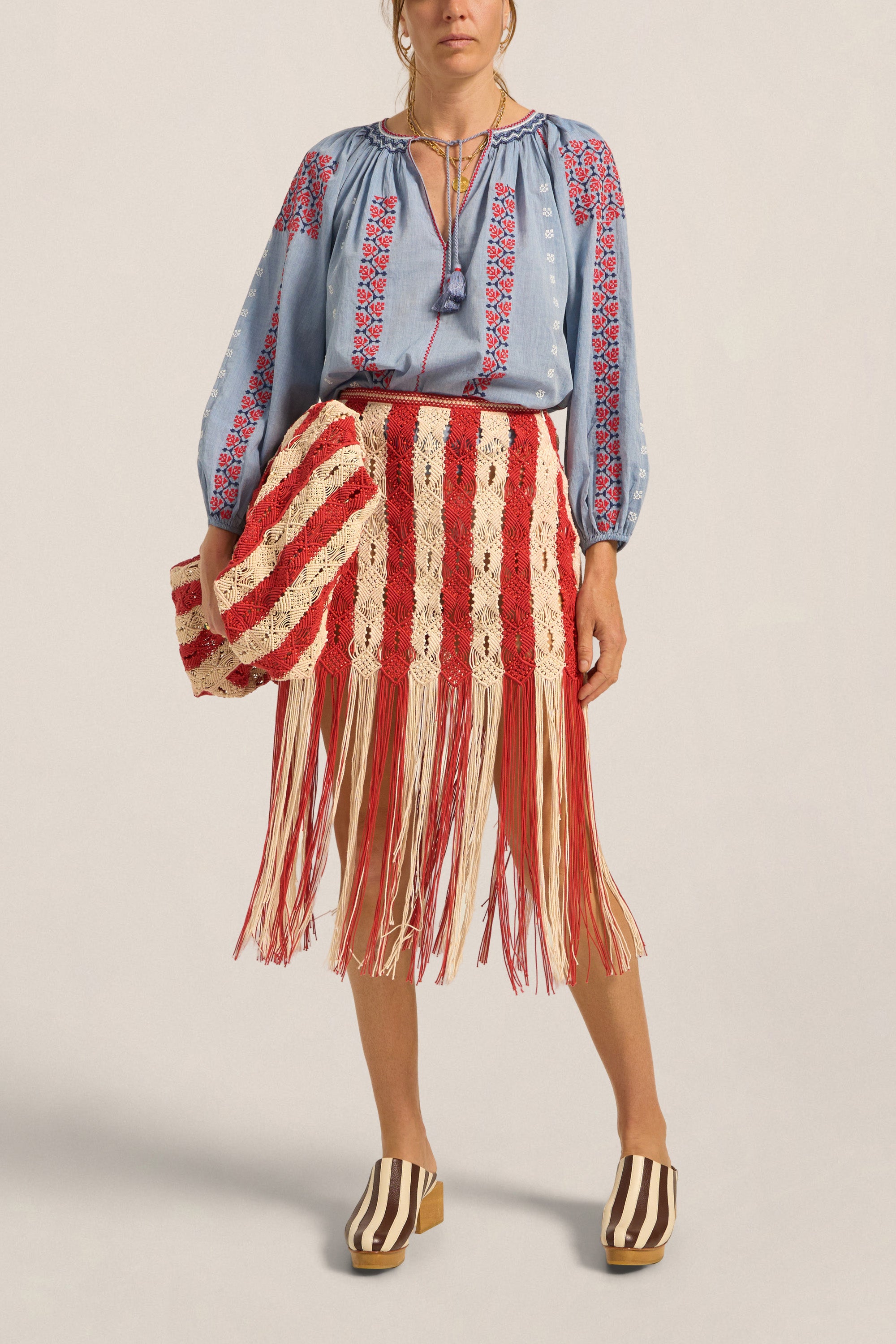 ILIO NEMA Apollo Red & Cream Macrame Bag