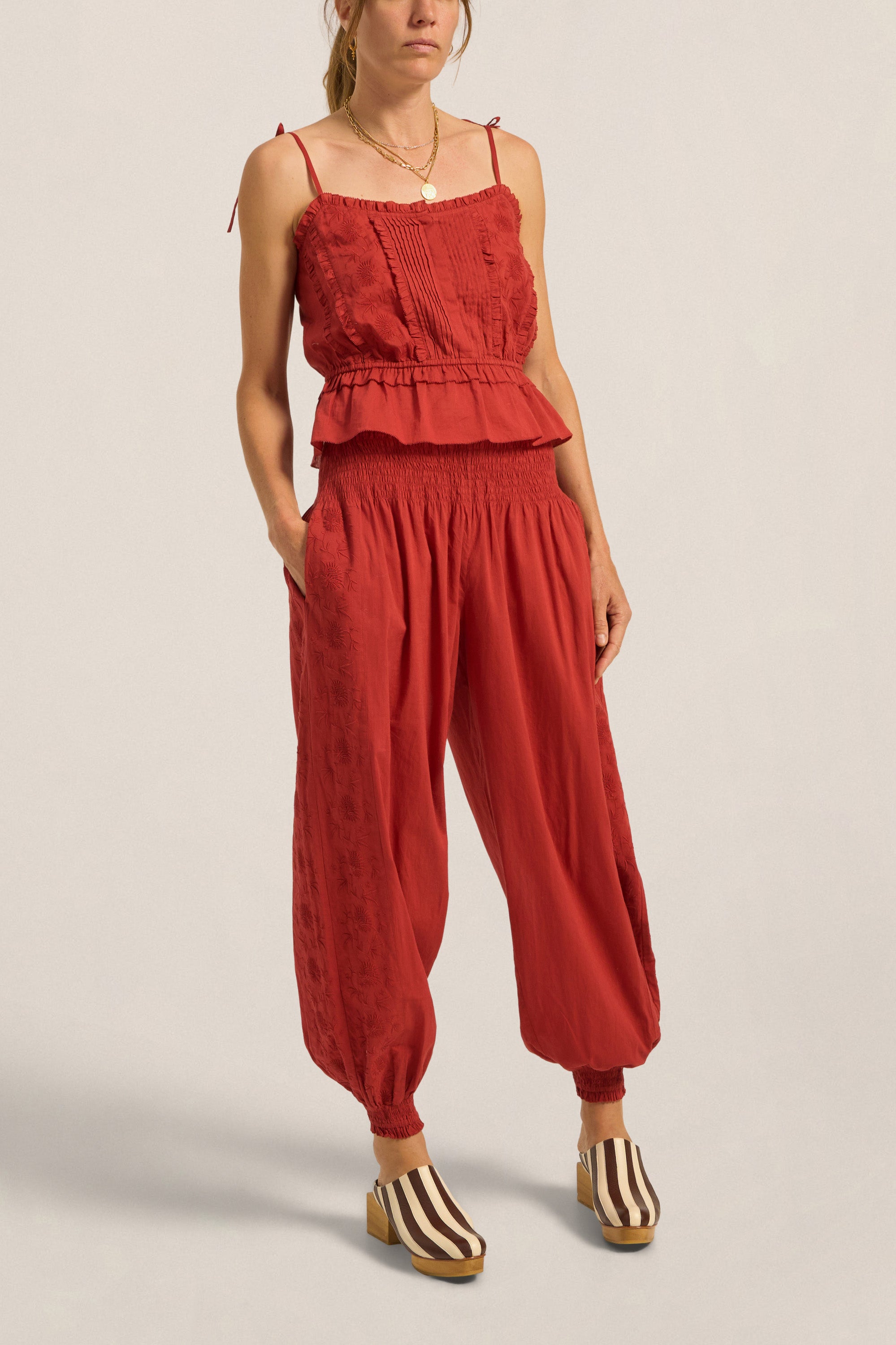 ILIO NEMA Vassili Red Cotton Voile Pants