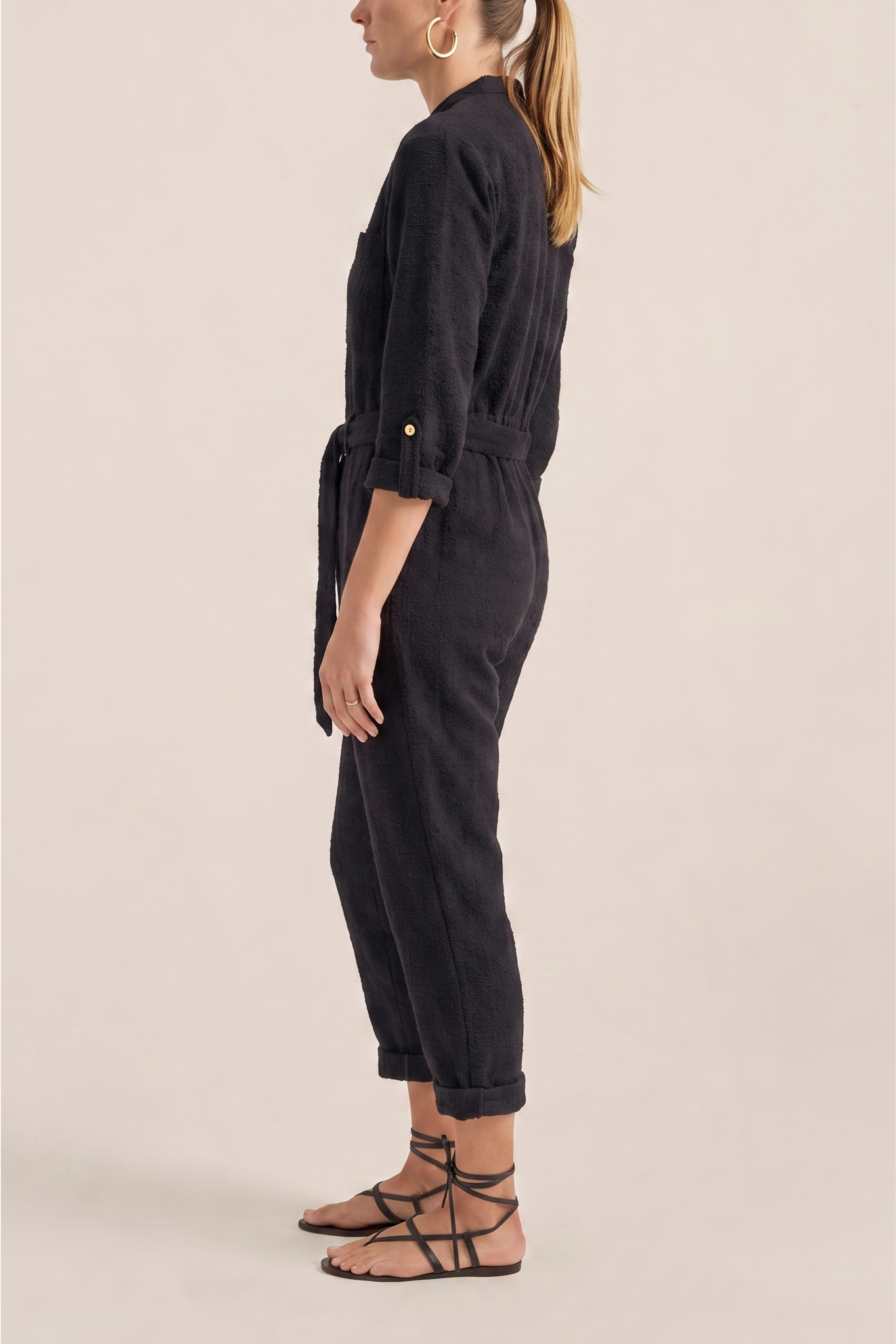 ILIO NEMA Pan Black Boucle Jumpsuit SIDE
