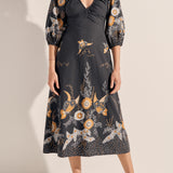 Semele Navy Batik Print Midi Dress