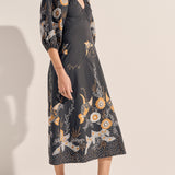 Semele Navy Batik Print Midi Dress