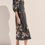 Semele Navy Batik Print Midi Dress