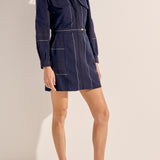 Oceanus Navy Boucle Stripe Mini Dress