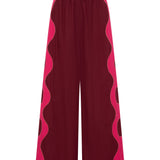Belus Red & Pink Wave Patchwork Poplin Pants