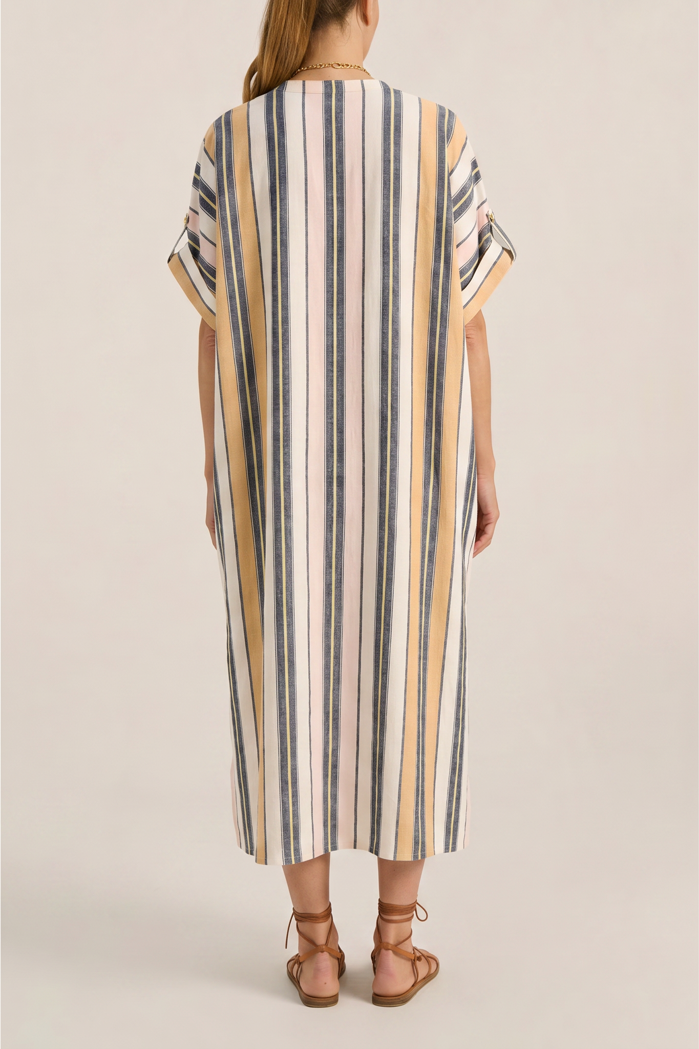 ILIO NEMA Castor Blue Fez Stripe Caftan BACK