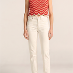 ILIO NEMA Cynthia Pink & Red Wave Hand Crochet Top with Shells with jeans