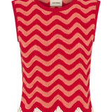 Cynthia Pink & Red Wave Hand Crochet Top with Shells