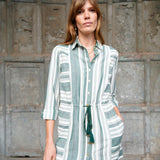 Leto Green Cyprus Stripe Shirtdress
