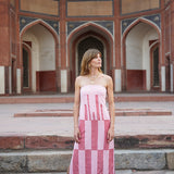 Sample - Pink and Red Broken Stripe Strapless Dress
