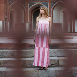Sample - Pink and Red Broken Stripe Strapless Dress