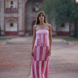 Sample - Pink and Red Broken Stripe Strapless Dress
