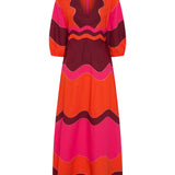 Dryope Red & Pink Wave Patchwork Poplin Dress