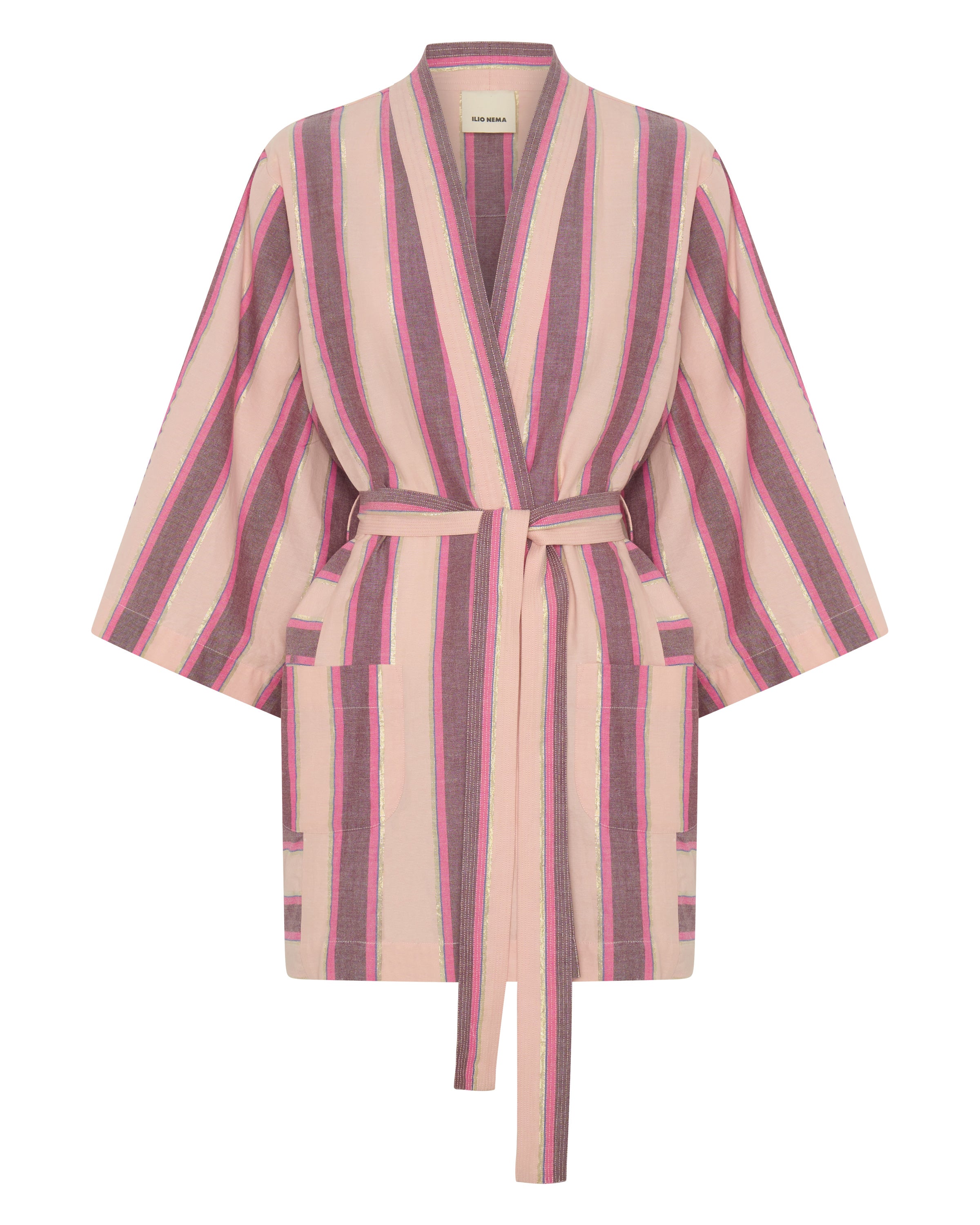 ILIO NEMA Ariane Pink Mykonos Stripe Robe GHOST