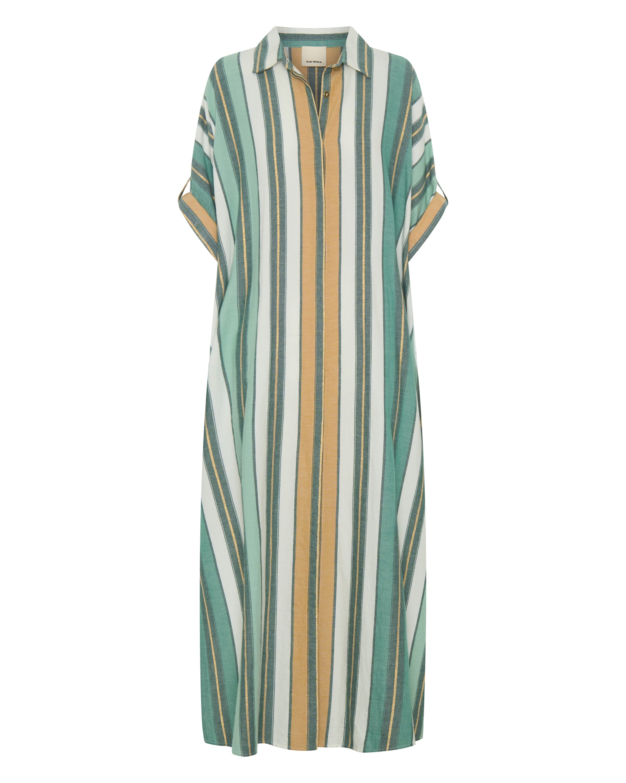 ILIO NEMA Melanie Green Fez Stripe Caftan ghost