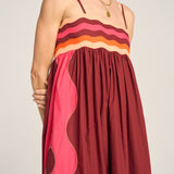 Philomela Red & Pink Wave Patchwork Poplin Dress