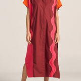Attica Red & Pink Wave Patchwork Poplin Shirtdress