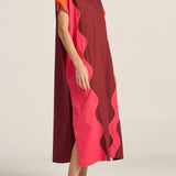 Attica Red & Pink Wave Patchwork Poplin Shirtdress