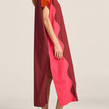 Attica Red & Pink Wave Patchwork Poplin Shirtdress