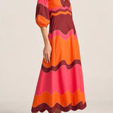 Dryope Red & Pink Wave Patchwork Poplin Dress